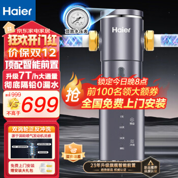 海尔(Haier)前置过滤器自动40微米双网正反冲洗智能家用净水器净水机大通量管道过滤 【高端定制】HP-45