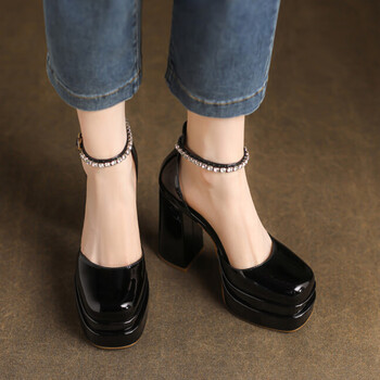 予斗轻奢圆头浅口水钻婚鞋2024夏新款时尚超高跟鞋防水台厚底不累单鞋