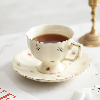 博为（BW）欧式描金咖啡杯2个装家用下午茶杯碟套装挂耳式田园风