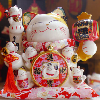 16寸超大 陶瓷猫存钱罐 摆件开业礼品 摆设 特大发财猫 经典樱花-进宝