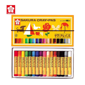 【全网低价】樱花(SAKURA)油画棒蜡笔 粗支款16色套装 儿童安全绘画画笔美术彩绘工具软性油性粉彩棒玩具礼物美术写生