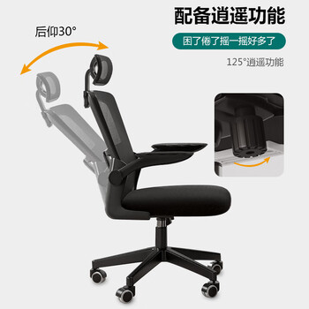 星恺（XINGKAI）电脑椅子家用办公椅会议椅靠背椅人体工学椅 BG215全黑头枕逍遥款