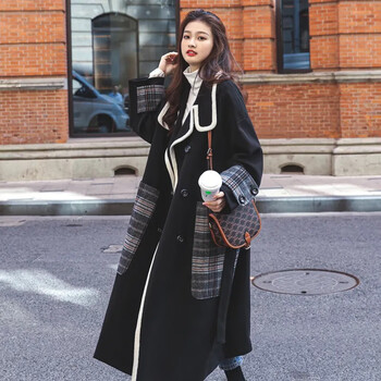 曼仟雯大码女装毛呢外套女超长款200斤胖mm显瘦过膝加棉加厚呢大衣s8