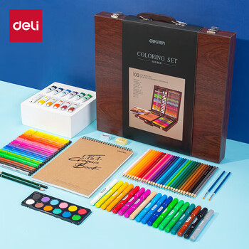 得力（deli）103件绘画彩铅颜料素描纸本儿童文具豪华高品质水彩笔男孩女孩新年文具开学礼盒毕业礼物