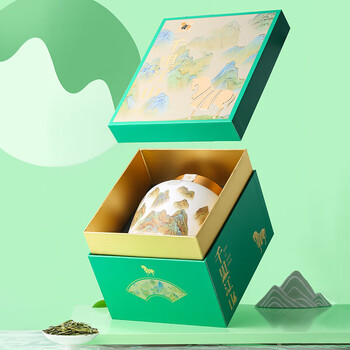 八马茶业 明前龙井茶礼盒 特级龙井茶叶送礼 钱塘龙井160g 2026年明前瓷罐装 绿茶 千里江山