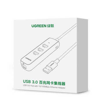 绿联 CM416 网卡 USB3.0分线器转网口 转接头扩展坞 HUB集线器RJ45转换器 白色 50618