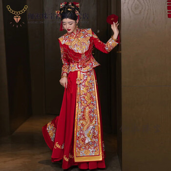 【褂皇】龍鳳褂 クワンカワ3XL 花嫁衣装 金刺繍 豪華セット 頭飾り付き 美品 褂皇】龍鳳褂 クワンカワ3XL 花嫁衣装 金刺繍 豪華セット 頭飾り付き