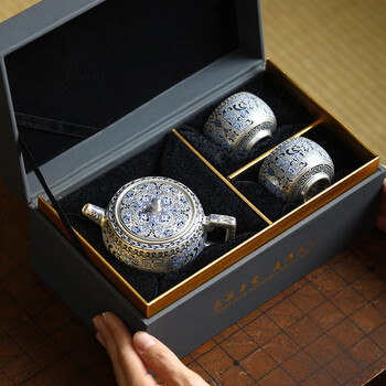 煎茶道具　中華銀幣刻印装飾　龍笹文茶托　五客　壹圓　C　R8917 镀银茶具价格报价行情- 京东
