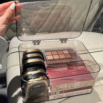 亿高(ekoa)桌面收纳盒透明亚克力置物架杂物办公室卧室书桌带盖防尘整