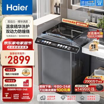 海尔(Haier)波轮洗衣机全自动 高效精华洗 10公斤 双动力防缠绕 直驱变频 羽绒洗 以旧换新ES100B37Mate6