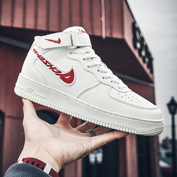 耐克森莆田空军一号联名高帮板鞋女款白色潮鞋秋季情侣百搭米白红37码