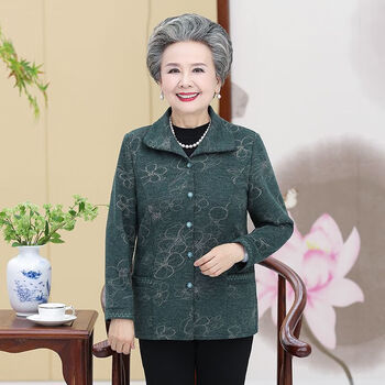 nqsq春秋薄外套长袖衬衫中年人妈夏装上衣60岁70中年人衣服女a3绿色