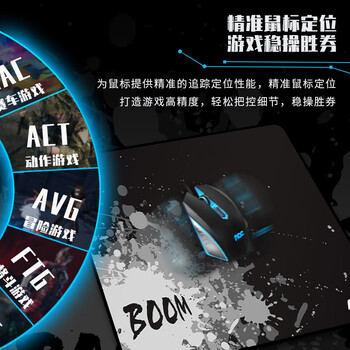 AOC全属性系列电竞游戏鼠标垫中小号350*300*4mm加厚锁边办公键盘电脑书桌垫M131/93BOOM黑色
