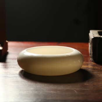 漢墨 羊脂玉白瓷圆形笔洗 德化陶瓷毛笔笔洗大号 文房四宝礼品礼盒水洗