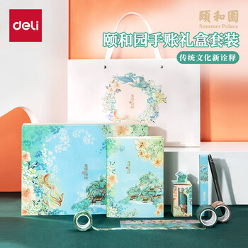 得力（deli）颐和园联名春风正得颐手账礼盒套装(精美记事本/中性笔/和纸胶带)送礼SZ627