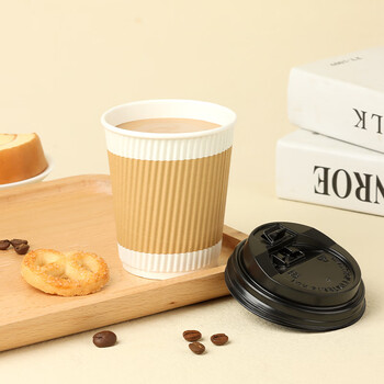 拜杰一次性咖啡杯奶茶豆浆热饮杯纸杯一次性杯子带盖瓦楞杯280ml25只