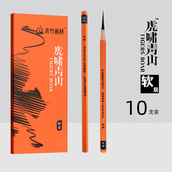 空色炭笔素描铅笔软炭美术生专用笔黑硬炭笔速写绘画工具初学者学生套装碳素画笔10支/盒美术写生