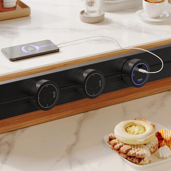 英特曼星空蓝光灯/明装酒柜轨道插座/餐桌柜可移动排插导轨插座/免打孔壁挂式墙壁滑轨插座 40cm