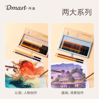 得力（deli）彩色炭笔遇境套装（12支/盒）专业绘画手绘素描彩绘软款画画丹途RK4-A女孩儿童礼物