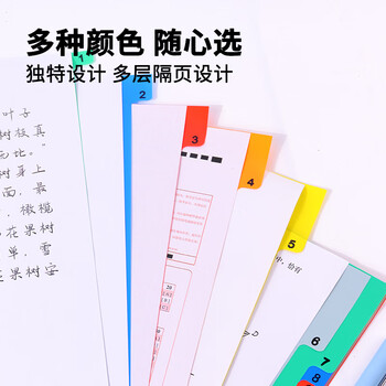 Touch Fish A4彩色纸质分页纸12页11孔索引纸彩色隔页纸12色分类纸隔页纸 有孔12色分页纸