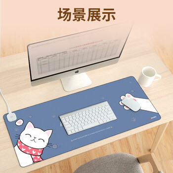达尔优（dareu）800*330*1.8mm猫咪快速发热鼠标垫大号 智能加热电脑键盘暖手书桌垫 蓝色
