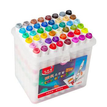 马培德（Maped）老师推荐 双头油性马克笔 小学生绘画彩色笔 初学美术彩绘涂鸦画笔 彩笔礼盒 744948CH【48色/盒】