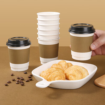 拜杰一次性咖啡杯一次性杯子牛皮纸杯豆浆杯热饮杯奶茶杯 280ml25只