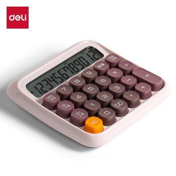 得力（deli） 圆点高按键语音计算器 12位数字宽屏显示 高颜值学生/办公用品 珊瑚色TE26
