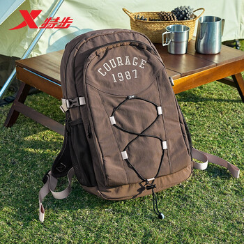 特步情侣男女学生大容量户外运动双肩包时尚百搭 咖啡 均码 