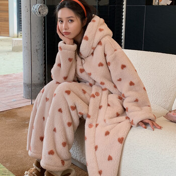 贝朵阳 冬季加厚睡衣套装睡袍长裤家居服女 德芙咖 均码（80-150斤）
