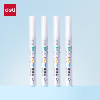 得力（deli）2.0mm轮胎修补油漆笔记号笔马克笔高光笔签字签到手绘涂鸦 清明扫墓石碑碑文笔防水 4支33095 白色