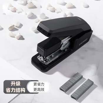 得力(deli)省力结构订书机/装订器/订书器 一指按压 适配12#钉 黑色0477