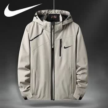 nike潮牌户外男士冲锋衣男秋冬季薄款登山防风防水外套加厚款夹克米