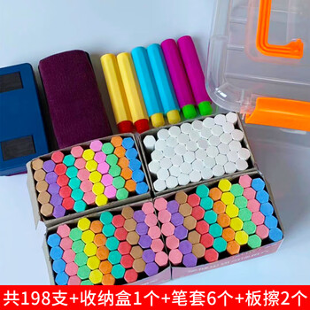 御杰11色198支六角彩色白色粉笔套装儿童无尘无毒户外粉笔画板涂鸦笔教学黑板报专用粉笔京东自营