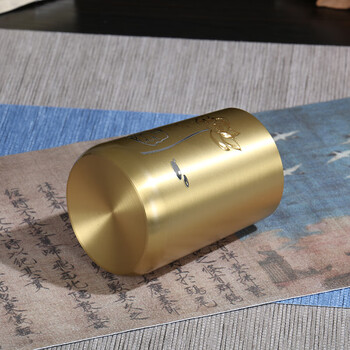 芬尚莲花黄铜笔筒 金属烫画工艺 办公室书房桌面摆件工艺品 文房毛笔书法用品 茶具收纳