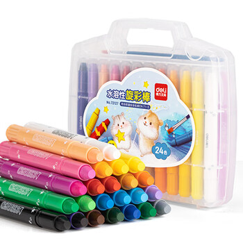 得力（deli）36色水溶性旋彩笔油画棒追星鼠旋转彩绘可水洗儿童蜡笔PP盒装女孩儿童