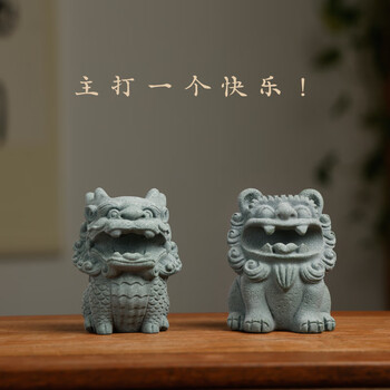 漢墨 青砂造像衔笔麒麟狮子毛笔架 创意可爱莫生气镇纸文镇 文房四宝书法文创可爱摆件镇尺