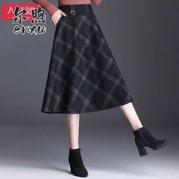 尔煦冬季中长裙大版女装秋冬毛呢半身裙a字裙中长款冬裙裙子女冬