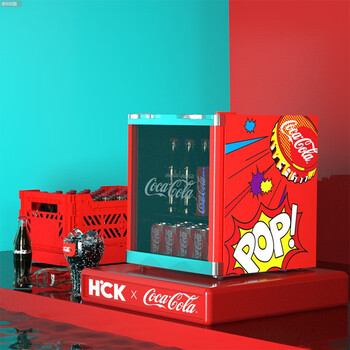 HCK哈士奇小型冰箱迷你42升家用冷藏柜玻璃门饮料宿舍用客厅冰箱立式冰柜联名SC-46BUA 嘻哈红