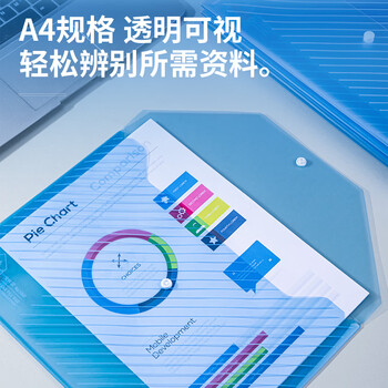 得力（deli）10只A4加厚透明文件袋 按扣资料试卷袋 防水档案袋公文包袋 财务票据收纳 办公学习用品5501蓝色
