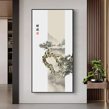 梓朗宋代美学挂画宋式禅意山水新中式装饰画玄关竖版客厅茶室民宿壁画 01 40*80cm 木纹黄框(PS框+油画布)【图片 价格 品牌 报价】-京东