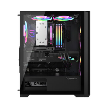FPMAX风之灵H803台式电脑机箱USB3.0预装16cm双风扇钢化玻璃M-ATX/ATX主板280/240水冷支持tpye-c黑色