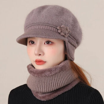 汀慕梵中老年人帽子女冬季妈妈婆婆棉帽老人奶奶冬天加绒保暖护耳毛线