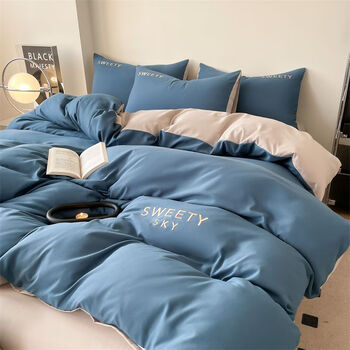 友创家纺十大品牌简约ins四件套床单纯色双拼被套轻奢高档床上用品床