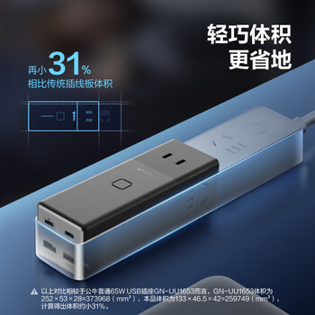 公牛（BULL）氮化镓100W快充笔记本插座/usb插线板/插排/接线板/桌面充电站  适用iphone17 总控2C2A+3插孔