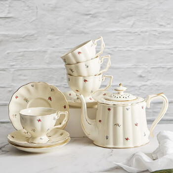 博为（BW）欧式描金咖啡杯2个装家用下午茶杯碟套装挂耳式田园风