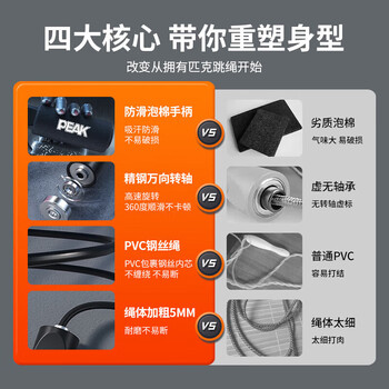 匹克跳绳无绳成人儿童中学生钢丝泡棉专业中考试负重健身器材竞速