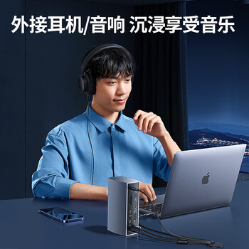 绿联Type-C电脑桌面立式扩展坞USB-C转HDMI/VGA千兆网口4K双屏转接头多功能分线器适用苹果15/16Mac