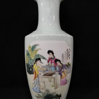 中国古美術/粉彩人物花瓶 【光緒年製】在銘/F 粉彩人物
