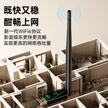毕亚兹usb无线网卡wifi6 智能免驱无限 无线网卡台式机专用 wifi接收器 高增益天线 随身wifi发射